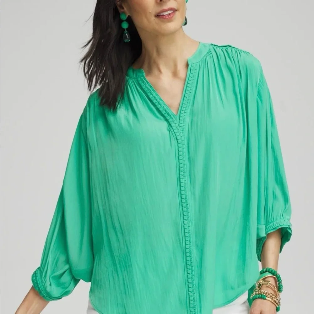 Chico's Blue Oversized 3/4 Sleeve Blouse - Picture 9 of 11
